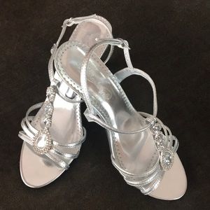 Silver strapped jeweled formal heels